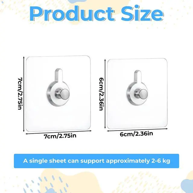 Alt view image 2 of 7 - 20 Pcs Nail Free Adhesive for Wall, No Damage Adhesive Wall Hooks Walls Hangers Reusable No Drill Screw Stickers for Walls Mount, Bathroom, Home, Kitchen, Office (10pcs2.75''+10pcs2.36'')