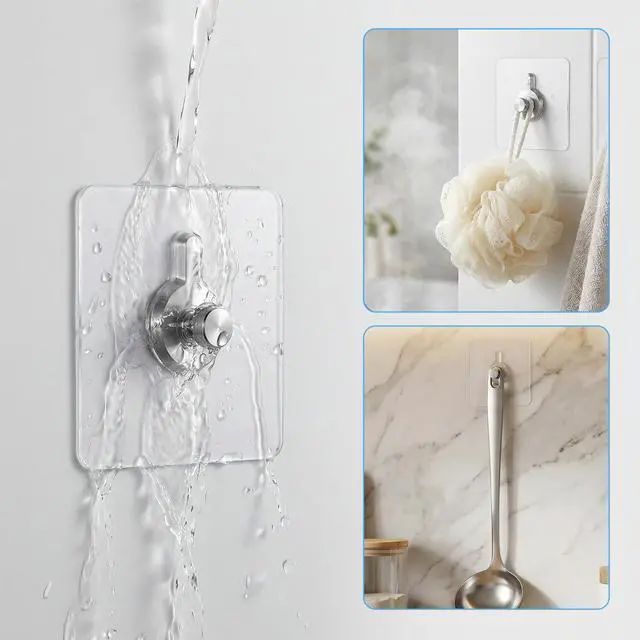 Alt view image 4 of 7 - 20 Pcs Nail Free Adhesive for Wall, No Damage Adhesive Wall Hooks Walls Hangers Reusable No Drill Screw Stickers for Walls Mount, Bathroom, Home, Kitchen, Office (10pcs2.75''+10pcs2.36'')