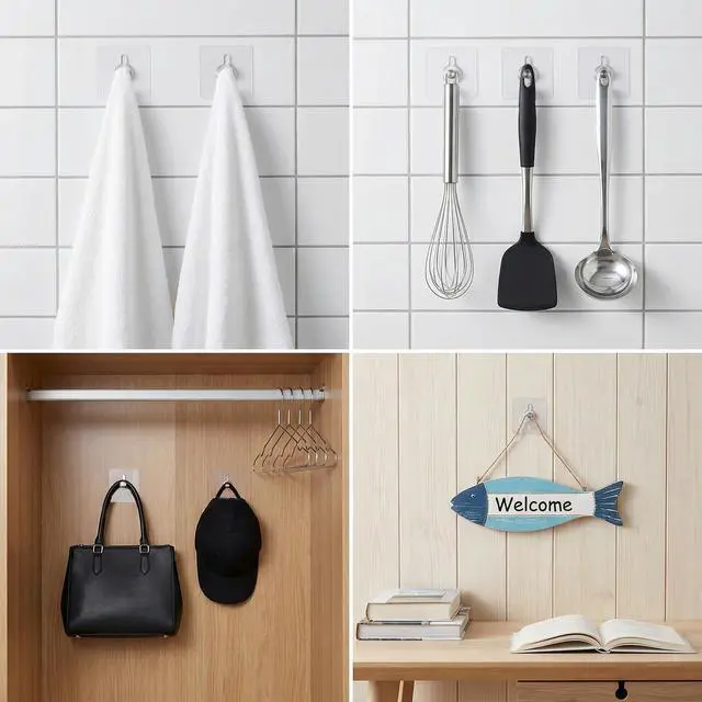 Alt view image 5 of 7 - 20 Pcs Nail Free Adhesive for Wall, No Damage Adhesive Wall Hooks Walls Hangers Reusable No Drill Screw Stickers for Walls Mount, Bathroom, Home, Kitchen, Office (10pcs2.75''+10pcs2.36'')
