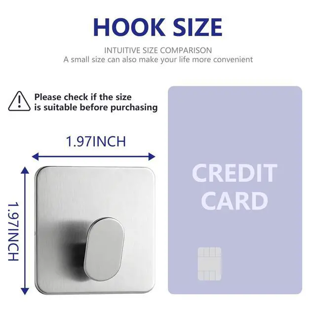 Alt view image 4 of 7 - Adhesive Shower Hooks Heavy Duty Metal, Brushed Nickel Towel Hooks Stick On Wall Hanger for Hanging Coat, Hat, Robe Hook for Bathroom Kitchen Decorations, 304 Stainless Steel (4 Packs)