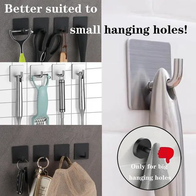 Alt view image 3 of 7 - Bath Towel Hooks - 6 Pack Strong Self Adhesive Coat/Clothes Hooks, No Drilling Sticky Hooks, Heavy Duty 304 Stainless Steel Shower Wall Hook for Bathroom Kitchen Bedroom(Brushed Nickel)