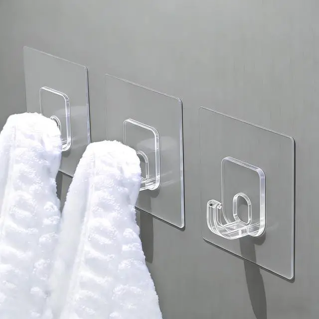 Main image of 10 Pack Invisible Adhesive Hooks for Hanging Heavy Duty, Waterproof & Rustproof Shower Hooks for Inside Shower, Clear Sticky Hooks for Walls No Damage, Multi-Use for Kitchen, Bathroom, Bedroom, Office
