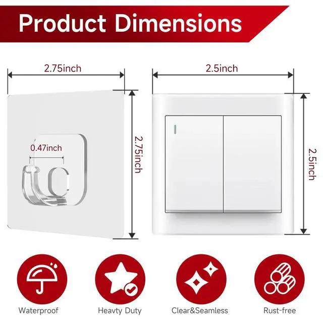 Alt view image 2 of 6 - 10 Pack Invisible Adhesive Hooks for Hanging Heavy Duty, Waterproof & Rustproof Shower Hooks for Inside Shower, Clear Sticky Hooks for Walls No Damage, Multi-Use for Kitchen, Bathroom, Bedroom, Office