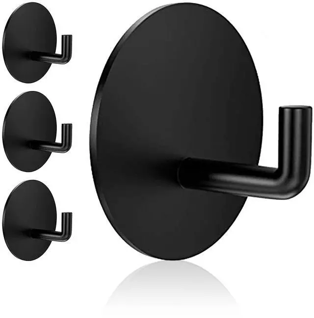 Main image of Rise age Adhesive Hooks Heavy Duty Waterproof in Shower Hooks for Hanging Loofah, Towels, Clothes, Robes for Bathroom Removable Adhesive Wall Hooks Door Hook Stainless Steel Black Stick on Hooks 4 Pcs