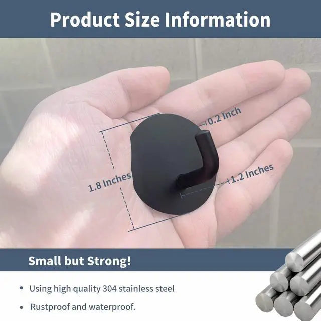 Alt view image 2 of 7 - Rise age Adhesive Hooks Heavy Duty Waterproof in Shower Hooks for Hanging Loofah, Towels, Clothes, Robes for Bathroom Removable Adhesive Wall Hooks Door Hook Stainless Steel Black Stick on Hooks 4 Pcs