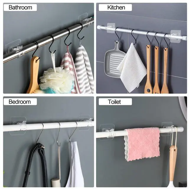 Alt view image 4 of 7 - Self Adhesive No Drill Adjustable Curtain Rod Holder Hooks Brackets, Nail Free, No Drilling Hangers for Bathroom, Kitchen, Home, Bathroom and Hotel, Transparent, 8PCS