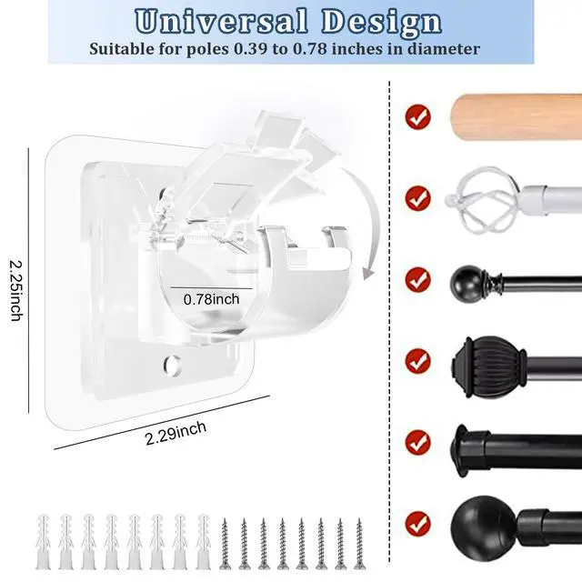 Alt view image 3 of 7 - Self Adhesive No Drill Adjustable Curtain Rod Holder Hooks Brackets, Nail Free, No Drilling Hangers for Bathroom, Kitchen, Home, Bathroom and Hotel, Transparent, 8PCS