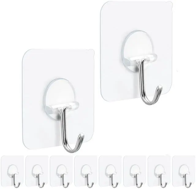 Main image of Adhesive Hooks Heavy Duty, 15lb(Max) 180 Degree Rotating Wall Sticky Hooks for Hanging Wall Hangers Without Nails Seamless Stick on Bathroom Kitchen Office Outdoors-10 Packs