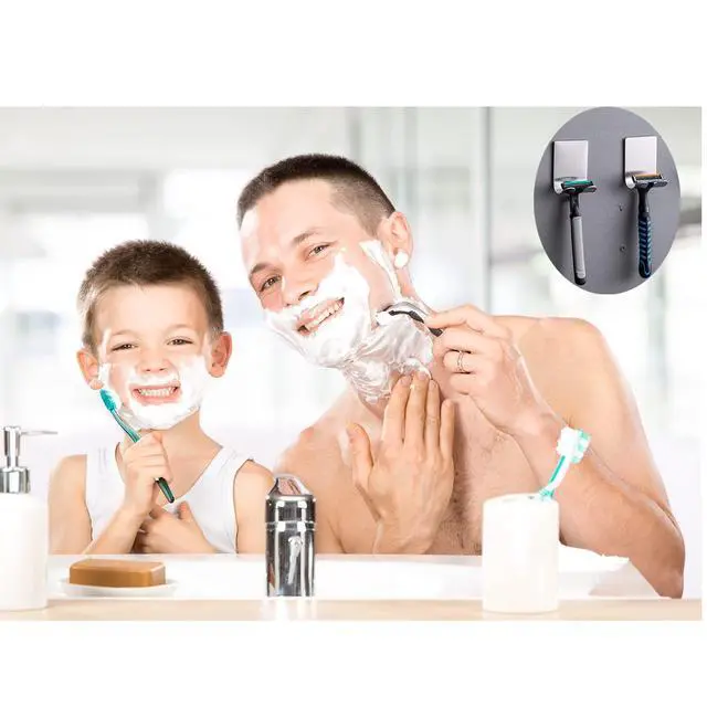 Alt view image 3 of 7 - Hook Hanger Stand(2 Pack)Self Adhesive Stainless Steel Heavy Duty Utility Storage Hook,Shower Hook for Razor,Bathroom Kitchen Organizer for Plug Robe Towel Loofah Bathrobe Coat