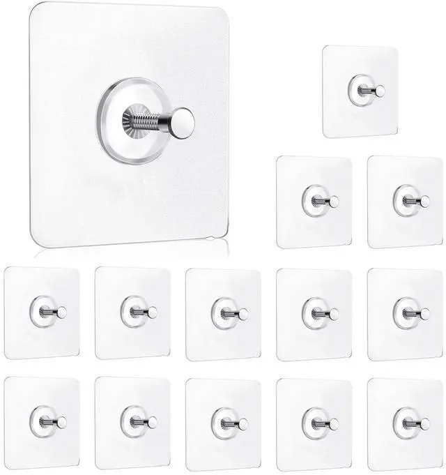Main image of 14 Pack Adhesive Wall Hooks, Wall Hangers Without Nails, No Damage Picture Hooks Waterproof and Rustproof to use Inside Kitchen, Bathroom, Home and Office14mm