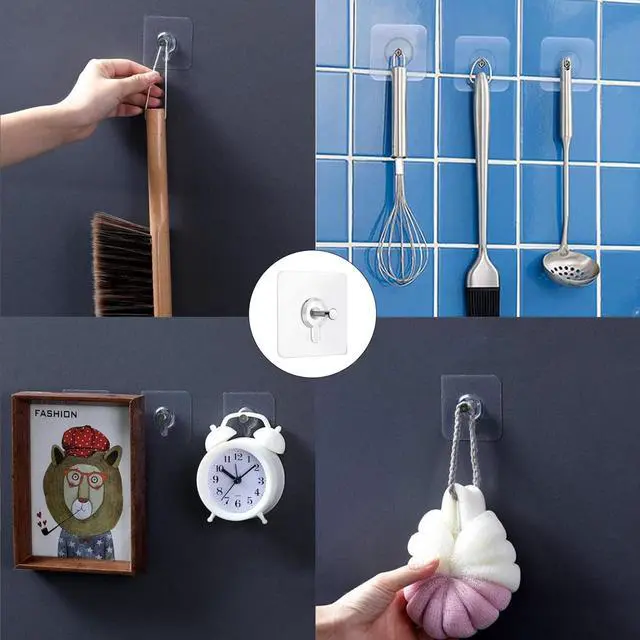 Alt view image 6 of 6 - 14 Pack Adhesive Wall Hooks, Wall Hangers Without Nails, No Damage Picture Hooks Waterproof and Rustproof to use Inside Kitchen, Bathroom, Home and Office14mm