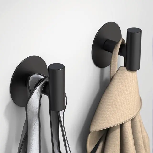 Alt view image 3 of 7 - Self-Adhesive Coat Hooks, Stainless Steel Heavy Duty Wall Hooks, Towel Hooks for Hanging Robes, Aprons, Coats and Hats in Bathrooms,Kitchens and Hotels(2 Pack, Black)