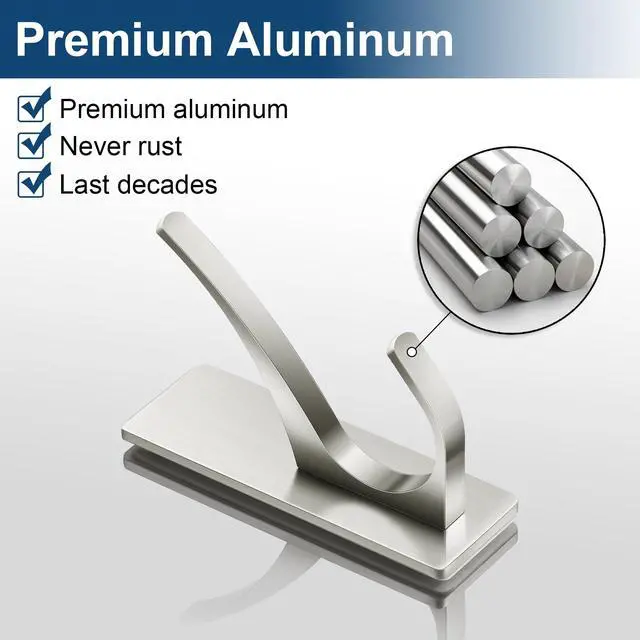 Alt view image 5 of 7 - Self Adhesive Towel Hooks: Extra Strong 13LB, Stainless Hook for Hanging Loofah, Towels, Coat, Bath Robe Bathroom Shower, Brushed Nickel, 4 Pack