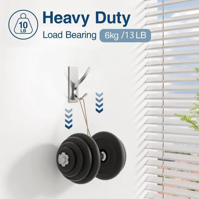 Alt view image 3 of 7 - Self Adhesive Towel Hooks: Extra Strong 13LB, Stainless Hook for Hanging Loofah, Towels, Coat, Bath Robe Bathroom Shower, Brushed Nickel, 4 Pack