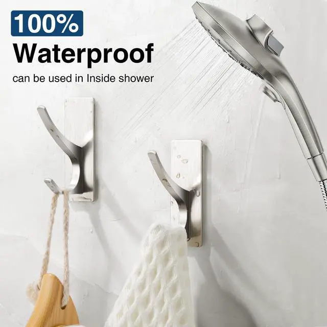 Alt view image 4 of 7 - Self Adhesive Towel Hooks: Extra Strong 13LB, Stainless Hook for Hanging Loofah, Towels, Coat, Bath Robe Bathroom Shower, Brushed Nickel, 4 Pack