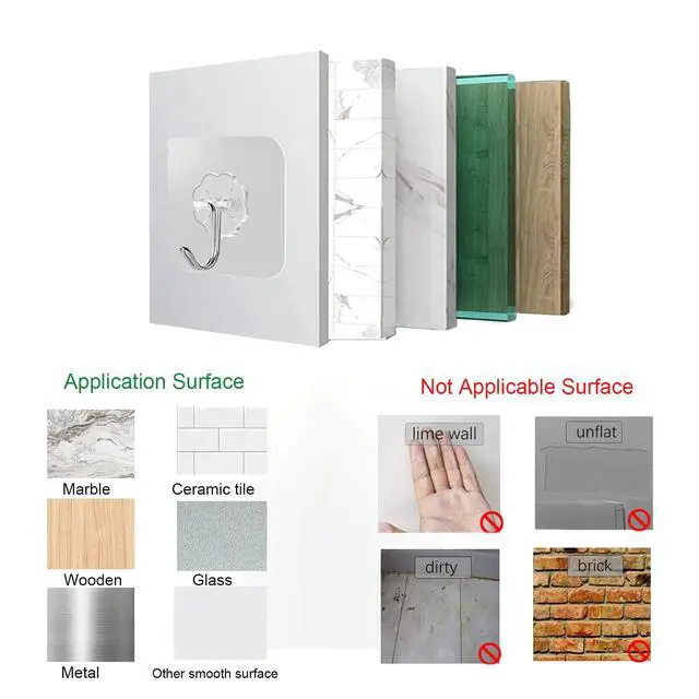 Alt view image 6 of 7 - Adhesive Hooks for Hanging, Heavy Duty Wall Hooks 20 Pack, Removable Sticky Ceiling Hooks, Transparent Self Adhesive Shower Hooks, Water & Oil Proof Strong 22lb(Max) Door Coat Hooks