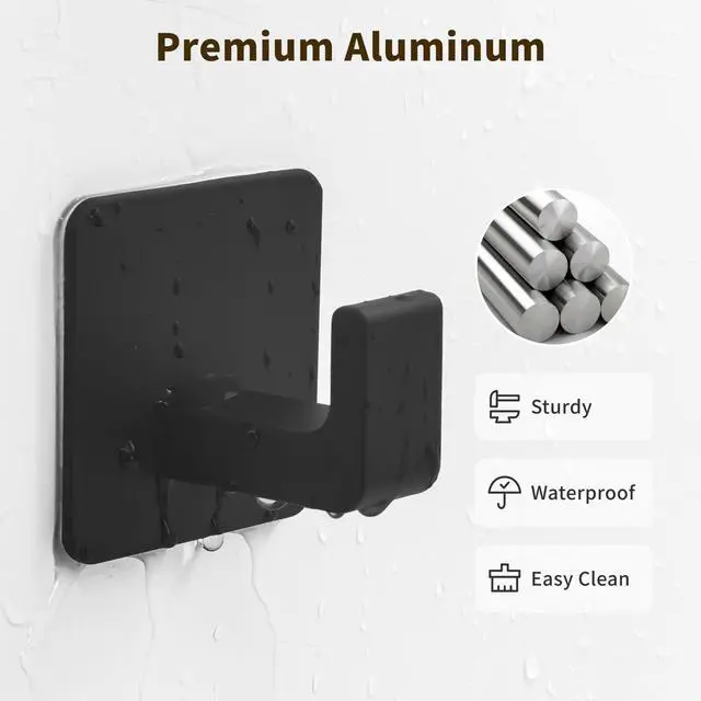 Alt view image 3 of 7 - Square Self Adhesive Towel Hooks - 2 Pack Matte Black Metal Hooks, Right-Angle Design for Towels, Robes & Hats, Organize Bathroom, Kitchen, Entryway, Doors, Cabinets on Smooth Surfaces