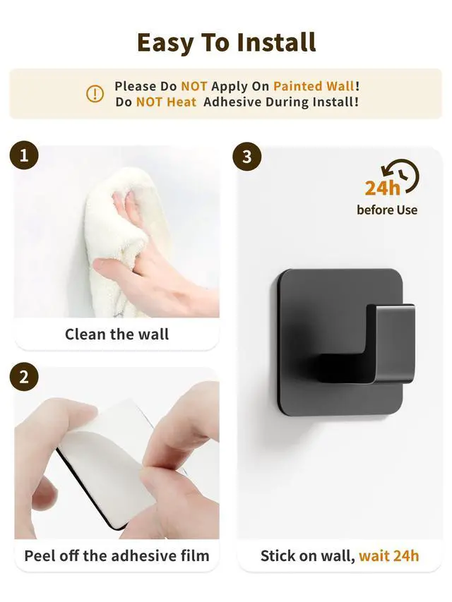 Alt view image 6 of 7 - Square Self Adhesive Towel Hooks - 2 Pack Matte Black Metal Hooks, Right-Angle Design for Towels, Robes & Hats, Organize Bathroom, Kitchen, Entryway, Doors, Cabinets on Smooth Surfaces