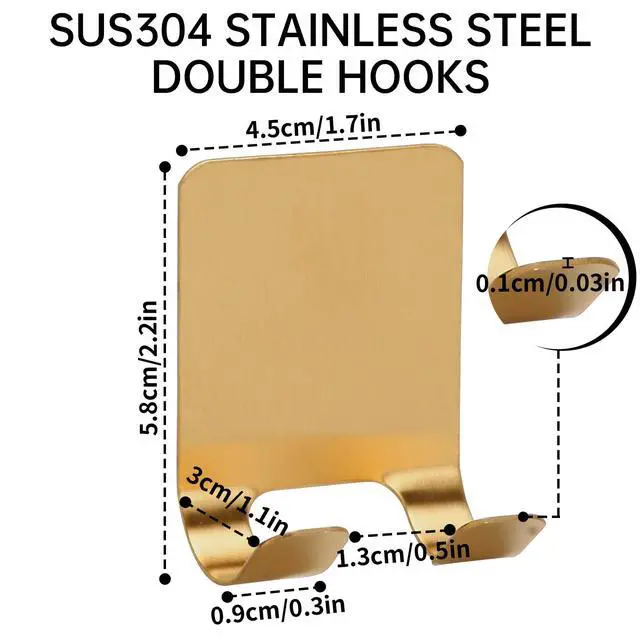 Alt view image 2 of 7 - Self Adhesive Hooks Waterproof Razor Holder in Inside Shower 4 Pack, Metal Heavy Duty Utility Storage Hook.Towel. Loofah Holder for Wall.Hanger Hooks for Bathroom or Kitchen Organisation. Gold