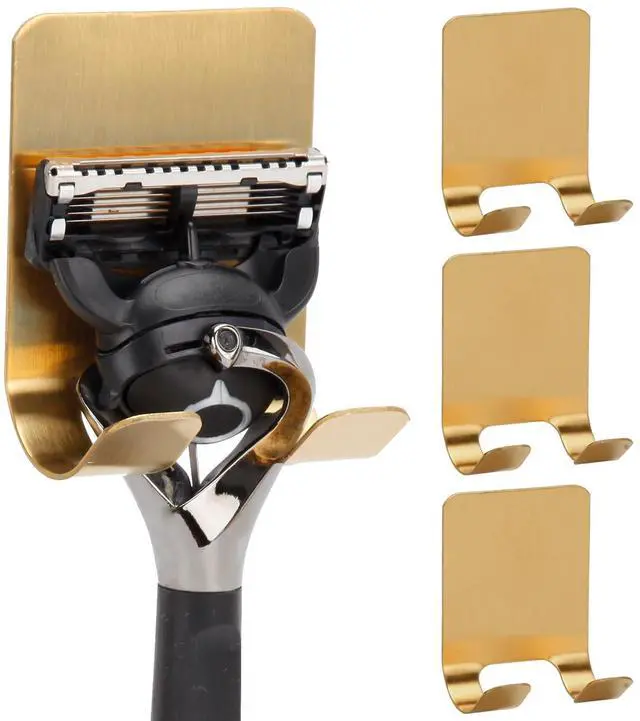Main image of Self Adhesive Hooks Waterproof Razor Holder in Inside Shower 4 Pack, Metal Heavy Duty Utility Storage Hook.Towel. Loofah Holder for Wall.Hanger Hooks for Bathroom or Kitchen Organisation. Gold