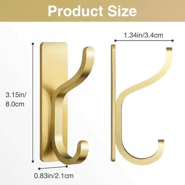 Alt view image 5 of 7 - Adhesive Wall Coat Hooks - Heavy Duty Stick-On Door Hanger, Metal Hook for Hanging Towel,Purse, Robe, Backpack, Jacket, Clothes - for Bathroom,Dorm, Closet, Kitchen - Gold, 6 Pack