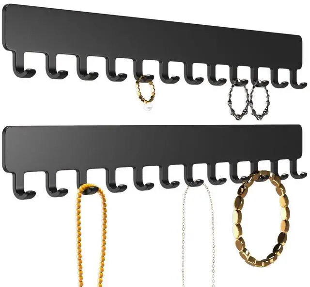 Main image of Necklace Holder Hanging Jewelry Organizer - Self-Adhesive Wall Jewelry Organizer for Necklace, 2 PCS, Black
