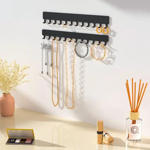 Alt view image 4 of 7 - Necklace Holder Hanging Jewelry Organizer - Self-Adhesive Wall Jewelry Organizer for Necklace, 2 PCS, Black