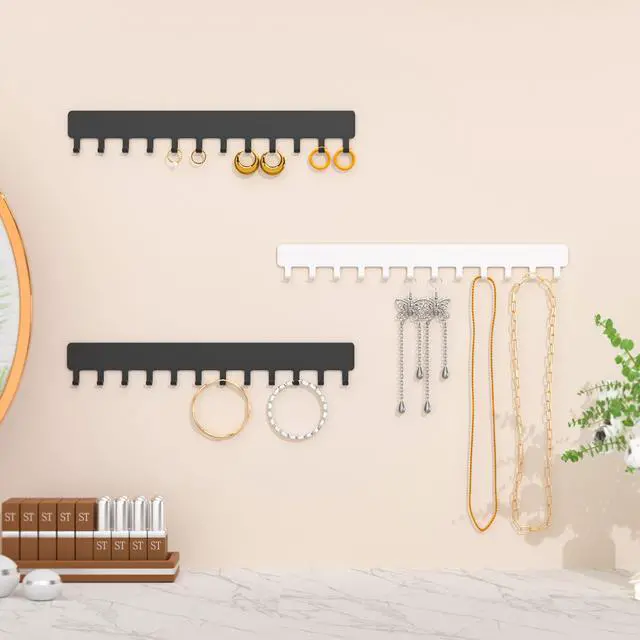 Alt view image 7 of 7 - Necklace Holder Hanging Jewelry Organizer - Self-Adhesive Wall Jewelry Organizer for Necklace, 2 PCS, Black