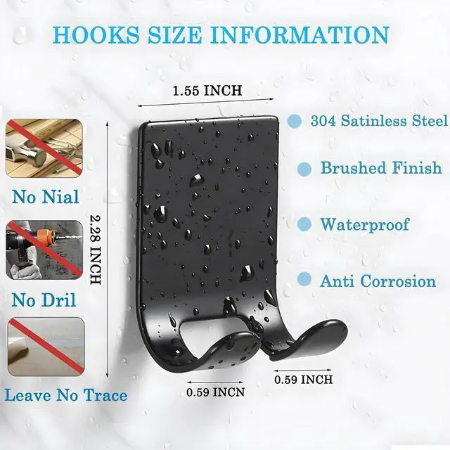 Alt view image 2 of 7 - Razor Holder Shaver Hook Hanger Stand(2 Pack)Heavy Duty Self Adhesive Hooks Stainless Steel Sticky Wall Hooks,Shower Hook for Razor,Bathroom Kitchen Organizer for Plug Robe Towel Loofah Bathrobe Coat