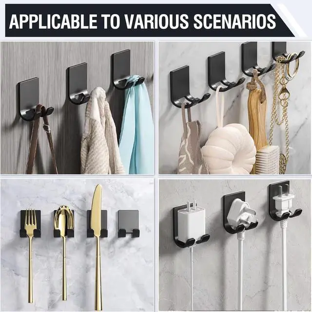Alt view image 6 of 7 - Razor Holder Shaver Hook Hanger Stand(2 Pack)Heavy Duty Self Adhesive Hooks Stainless Steel Sticky Wall Hooks,Shower Hook for Razor,Bathroom Kitchen Organizer for Plug Robe Towel Loofah Bathrobe Coat
