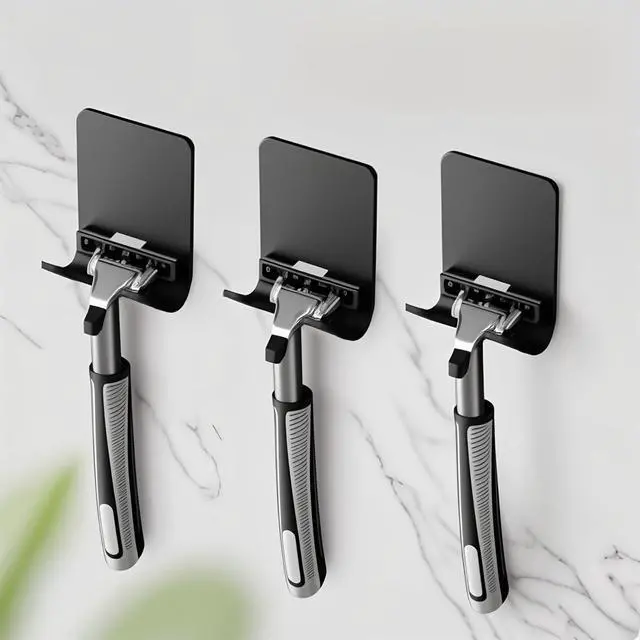 Alt view image 3 of 7 - Razor Holder Shaver Hook Hanger Stand(2 Pack)Heavy Duty Self Adhesive Hooks Stainless Steel Sticky Wall Hooks,Shower Hook for Razor,Bathroom Kitchen Organizer for Plug Robe Towel Loofah Bathrobe Coat