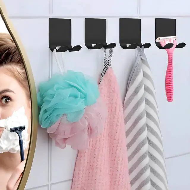 Alt view image 5 of 7 - Razor Holder Shaver Hook Hanger Stand(2 Pack)Heavy Duty Self Adhesive Hooks Stainless Steel Sticky Wall Hooks,Shower Hook for Razor,Bathroom Kitchen Organizer for Plug Robe Towel Loofah Bathrobe Coat