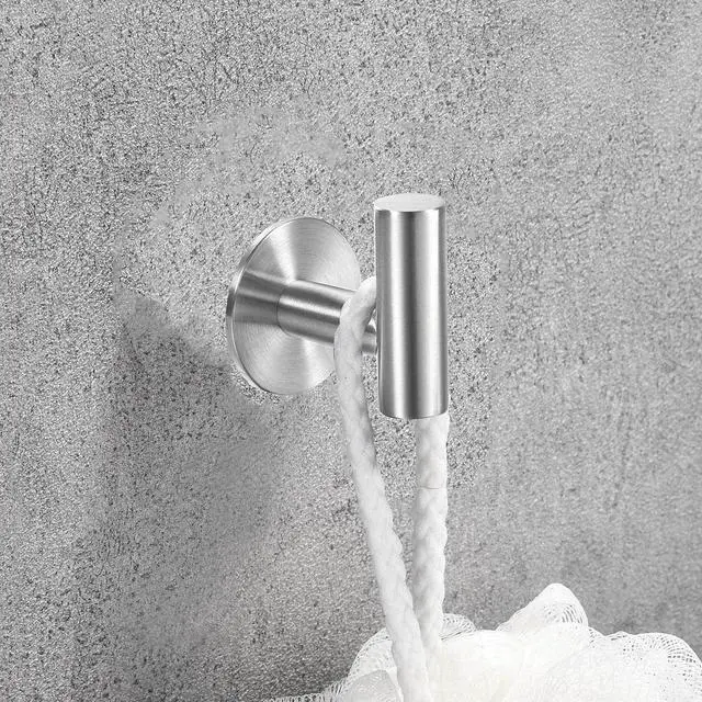 Alt view image 4 of 6 - Adhesive Brushed Nickel SUS304 Stainless Steel Towel Hooks Heavy Duty Waterproof, Self-Adhesive Coat Robe Hook for Bathroom, Kitchen, Hotel (2-Pack)