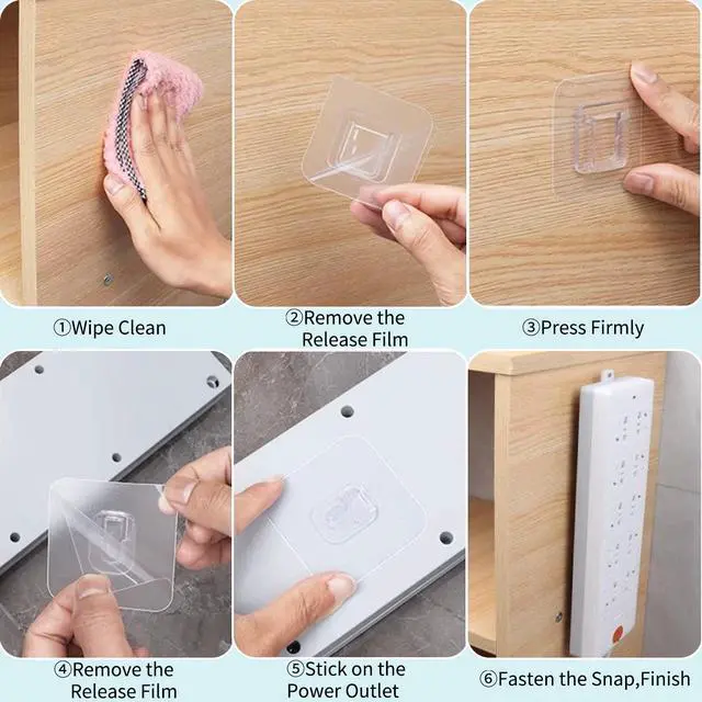 Alt view image 7 of 7 - Double Sided Adhesive Wall Hooks,20 Pack Self Adhesive Hooks,Suitable for Hanging and Organizing Power Outlets, Picture Frames, and Tissue Boxes at Home, Office, or in Rv