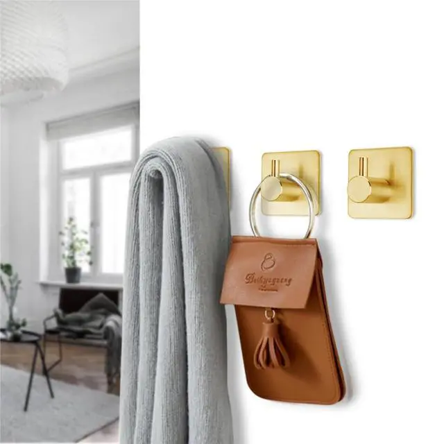 Alt view image 5 of 7 - Gold Adhesive Hooks 15LB (Max), Non Tarnish Sticky Hooks for Hanging Towels, Coat, Backpack, Purse, Hat, Key, Self-Adhesive Towel Holder for Shower Closet Bathroom-4 Packs