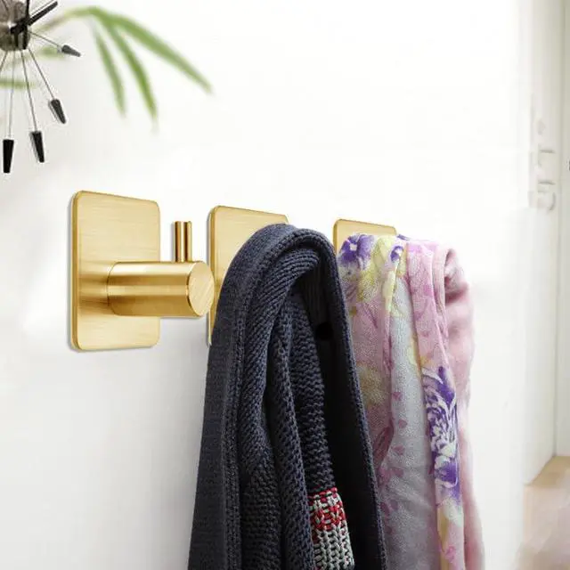 Alt view image 6 of 7 - Gold Adhesive Hooks 15LB (Max), Non Tarnish Sticky Hooks for Hanging Towels, Coat, Backpack, Purse, Hat, Key, Self-Adhesive Towel Holder for Shower Closet Bathroom-4 Packs