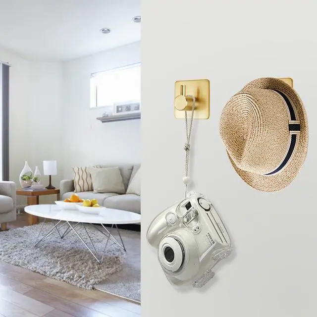 Alt view image 7 of 7 - Gold Adhesive Hooks 15LB (Max), Non Tarnish Sticky Hooks for Hanging Towels, Coat, Backpack, Purse, Hat, Key, Self-Adhesive Towel Holder for Shower Closet Bathroom-4 Packs