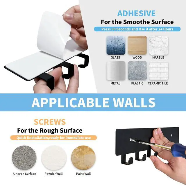 Alt view image 4 of 6 - GTK Key Holder for Wall, Key Hooks with 6 Hooks, Wall Mounted Key Holder for Hallway, Self Adhesive Key Rack(Black)