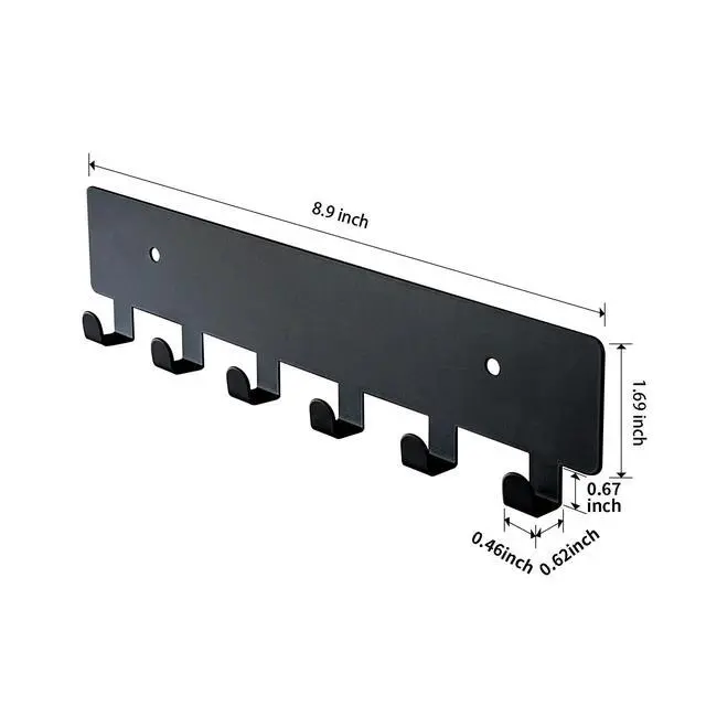 Alt view image 5 of 6 - GTK Key Holder for Wall, Key Hooks with 6 Hooks, Wall Mounted Key Holder for Hallway, Self Adhesive Key Rack(Black)
