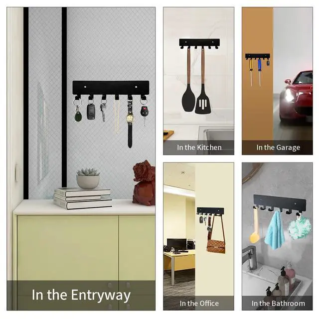 Alt view image 6 of 6 - GTK Key Holder for Wall, Key Hooks with 6 Hooks, Wall Mounted Key Holder for Hallway, Self Adhesive Key Rack(Black)