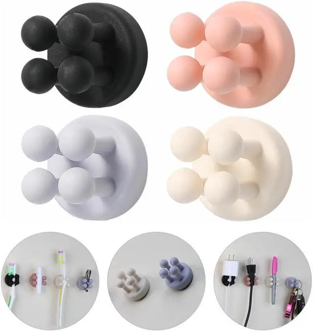 Main image of Mindful Design Razor Holder - 4Pcs Self Adhesive Silicone Toothbrush Holders Wall Mounted to Mirror for Shower Hanging Towel, Functional Waterproof Hook for Bathroom Kitchen Living Room Office