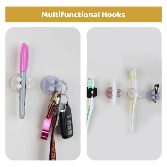 Alt view image 2 of 7 - Mindful Design Razor Holder - 4Pcs Self Adhesive Silicone Toothbrush Holders Wall Mounted to Mirror for Shower Hanging Towel, Functional Waterproof Hook for Bathroom Kitchen Living Room Office