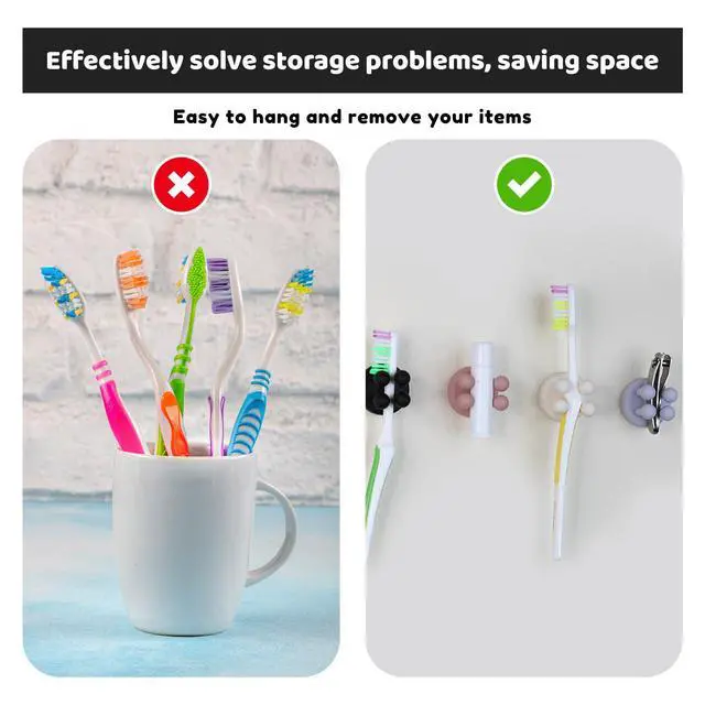 Alt view image 6 of 7 - Mindful Design Razor Holder - 4Pcs Self Adhesive Silicone Toothbrush Holders Wall Mounted to Mirror for Shower Hanging Towel, Functional Waterproof Hook for Bathroom Kitchen Living Room Office