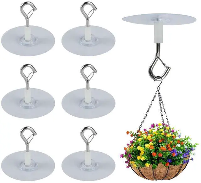 Main image of 6 Pcs Self Adhesive Ceiling Hooks Heavy Duty, No Drill Ceiling Hooks for Hanging Plants, No Drill Plant Hangers with Safety Locks for Hanging Lights Plants Chimes Fans Wall Decor in Kitchen Bathroom