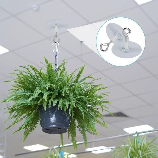 Alt view image 3 of 7 - 6 Pcs Self Adhesive Ceiling Hooks Heavy Duty, No Drill Ceiling Hooks for Hanging Plants, No Drill Plant Hangers with Safety Locks for Hanging Lights Plants Chimes Fans Wall Decor in Kitchen Bathroom