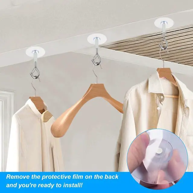 Alt view image 5 of 7 - 6 Pcs Self Adhesive Ceiling Hooks Heavy Duty, No Drill Ceiling Hooks for Hanging Plants, No Drill Plant Hangers with Safety Locks for Hanging Lights Plants Chimes Fans Wall Decor in Kitchen Bathroom