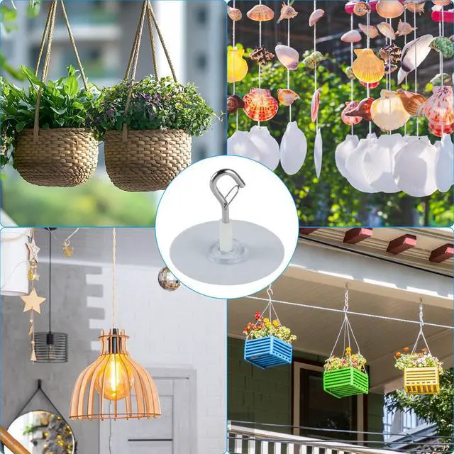Alt view image 7 of 7 - 6 Pcs Self Adhesive Ceiling Hooks Heavy Duty, No Drill Ceiling Hooks for Hanging Plants, No Drill Plant Hangers with Safety Locks for Hanging Lights Plants Chimes Fans Wall Decor in Kitchen Bathroom