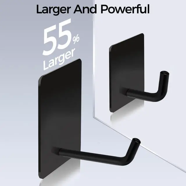 Alt view image 2 of 6 - Adhesive Hooks Heavy Duty, Long Stainless Steel Self Adhesive Wall Hook, Sticky Towel Hangers for Kitchen Bathroom, Waterproof Stick on Door Hooks for Hanging Key Hat Coat 4Pack(Black)