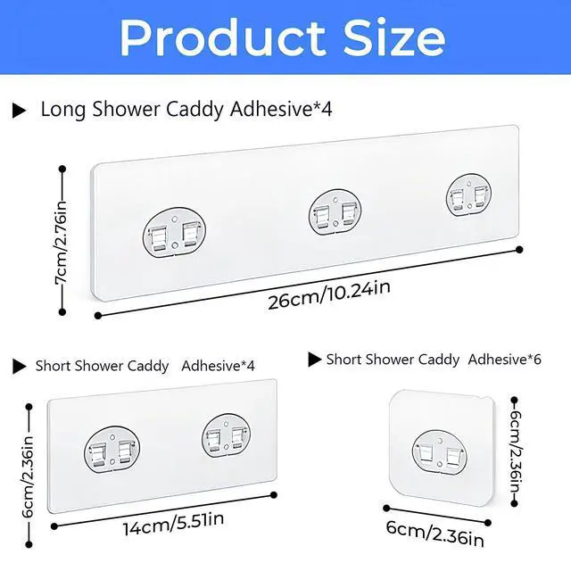 Alt view image 5 of 7 - Shower Caddy Adhesive Replacement Hooks, Strong Waterproof Strips, No Drilling for Bathroom Shelves, Kitchen Racks, and Soap Holders (Transparent-14 Pack)