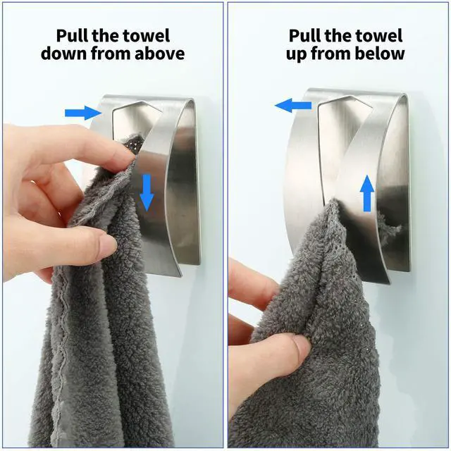 Alt view image 2 of 6 - 4 Pcs Self Adhesive Towel Hook Holder Grabber Stainless Steel Kitchen Dish Towel Hook Wall Mount Non Drilling Hangers Rack Hand Tea Holders for Bathroom Accesories Kitchen Gadgets (Silver)